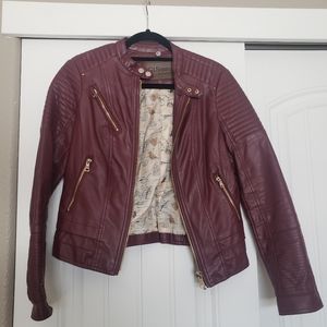 Burgundy Pleather Moto Jacket